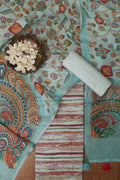 Stunning Blue Digital Printed Linen Three Piece Suit Set - Luxurion World