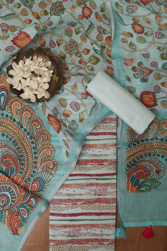 Stunning Blue Digital Printed Linen Three Piece Suit Set - Luxurion World
