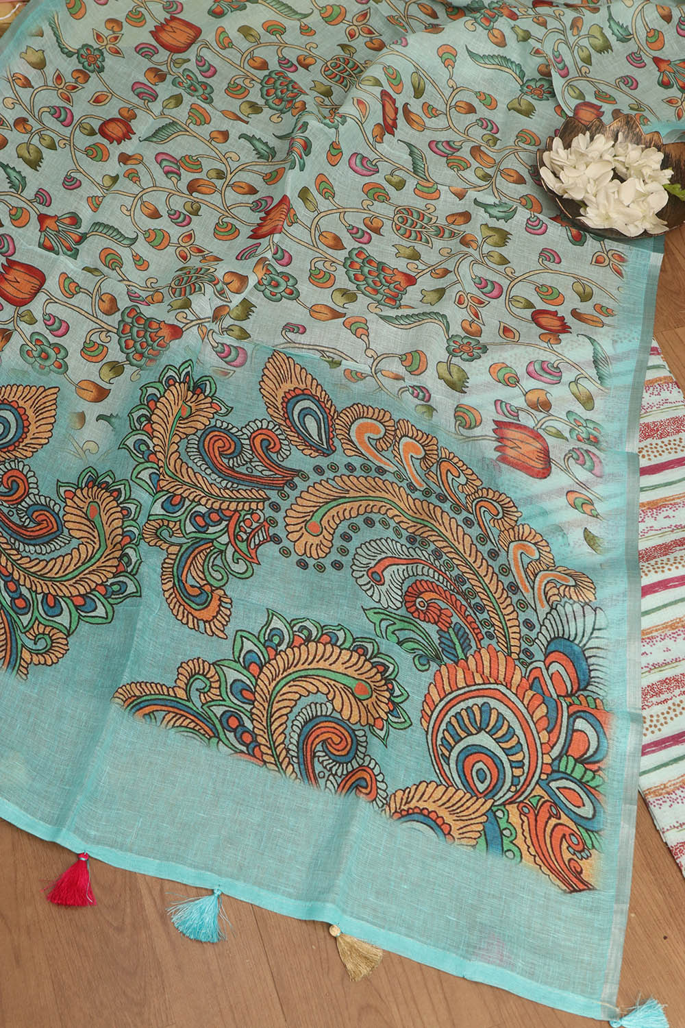 Stunning Blue Digital Printed Linen Three Piece Suit Set - Luxurion World