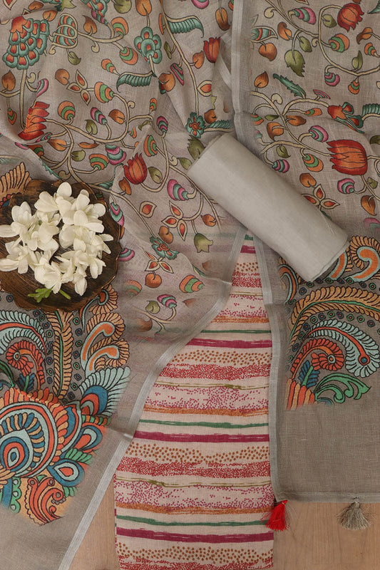 Vibrant Grey Digital Printed Linen Three Piece Suit Set - Luxurion World