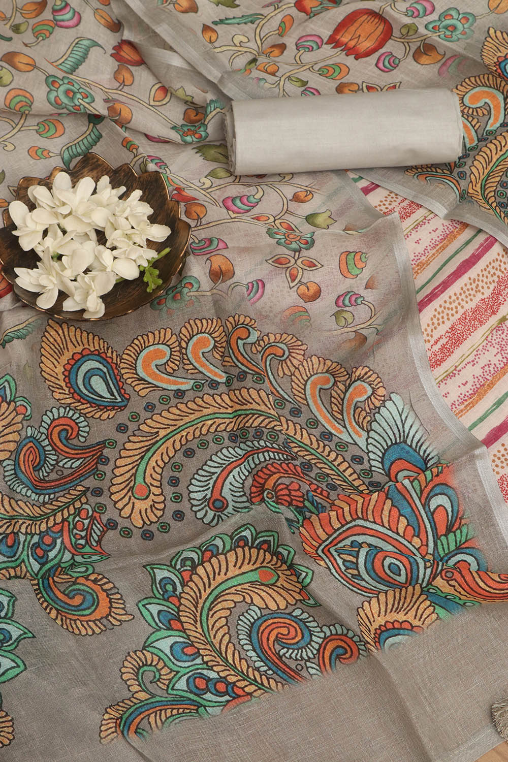 Vibrant Grey Digital Printed Linen Three Piece Suit Set - Luxurion World