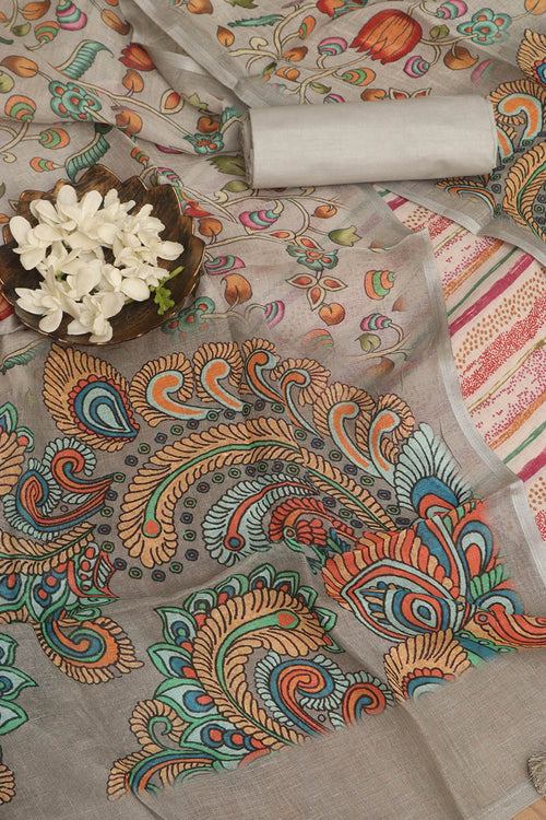 Vibrant Grey Digital Printed Linen Three Piece Suit Set - Luxurion World