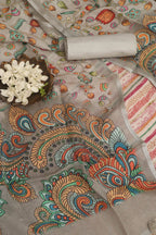 Vibrant Grey Digital Printed Linen Three Piece Suit Set - Luxurion World