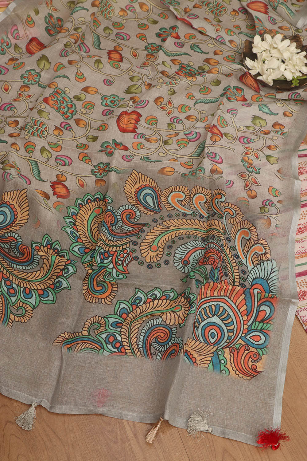 Vibrant Grey Digital Printed Linen Three Piece Suit Set - Luxurion World