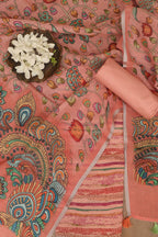 Vibrant Orange Digital Printed Linen Three Piece Suit Set - Luxurion World
