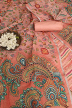 Vibrant Orange Digital Printed Linen Three Piece Suit Set - Luxurion World