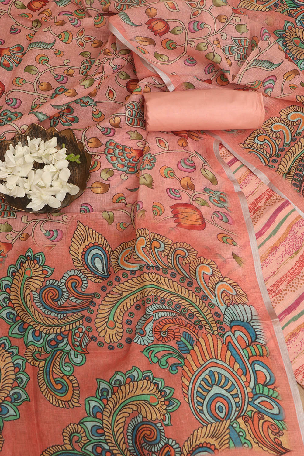 Vibrant Orange Digital Printed Linen Three Piece Suit Set - Luxurion World