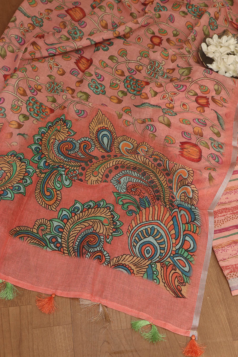 Vibrant Orange Digital Printed Linen Three Piece Suit Set - Luxurion World