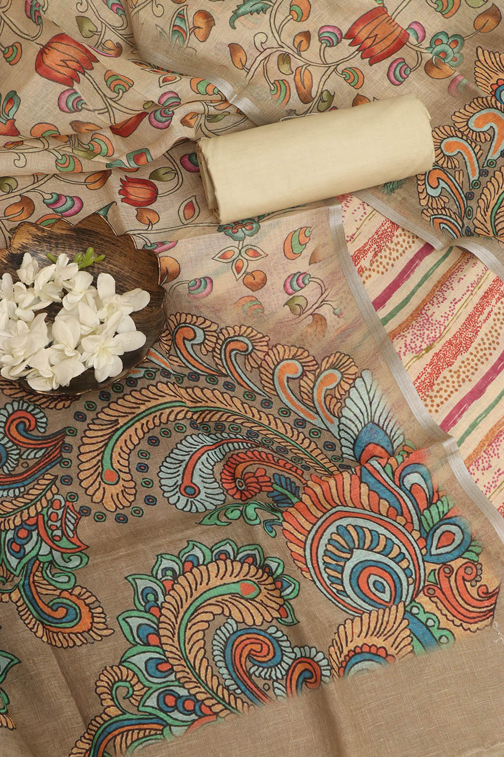 Pastel Digital Printed Linen Three Piece Suit Set - Luxurion World