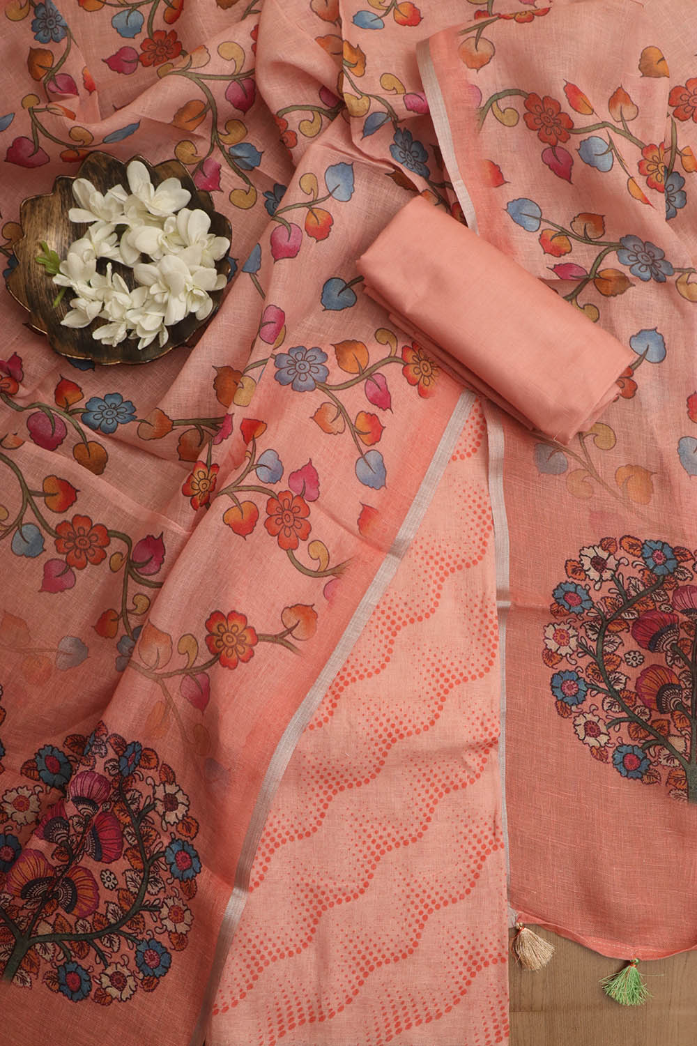 Vibrant Orange Digital Printed Linen Three Piece Suit Set - Luxurion World