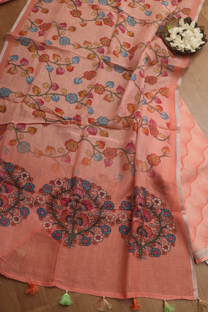 Vibrant Orange Digital Printed Linen Three Piece Suit Set - Luxurion World