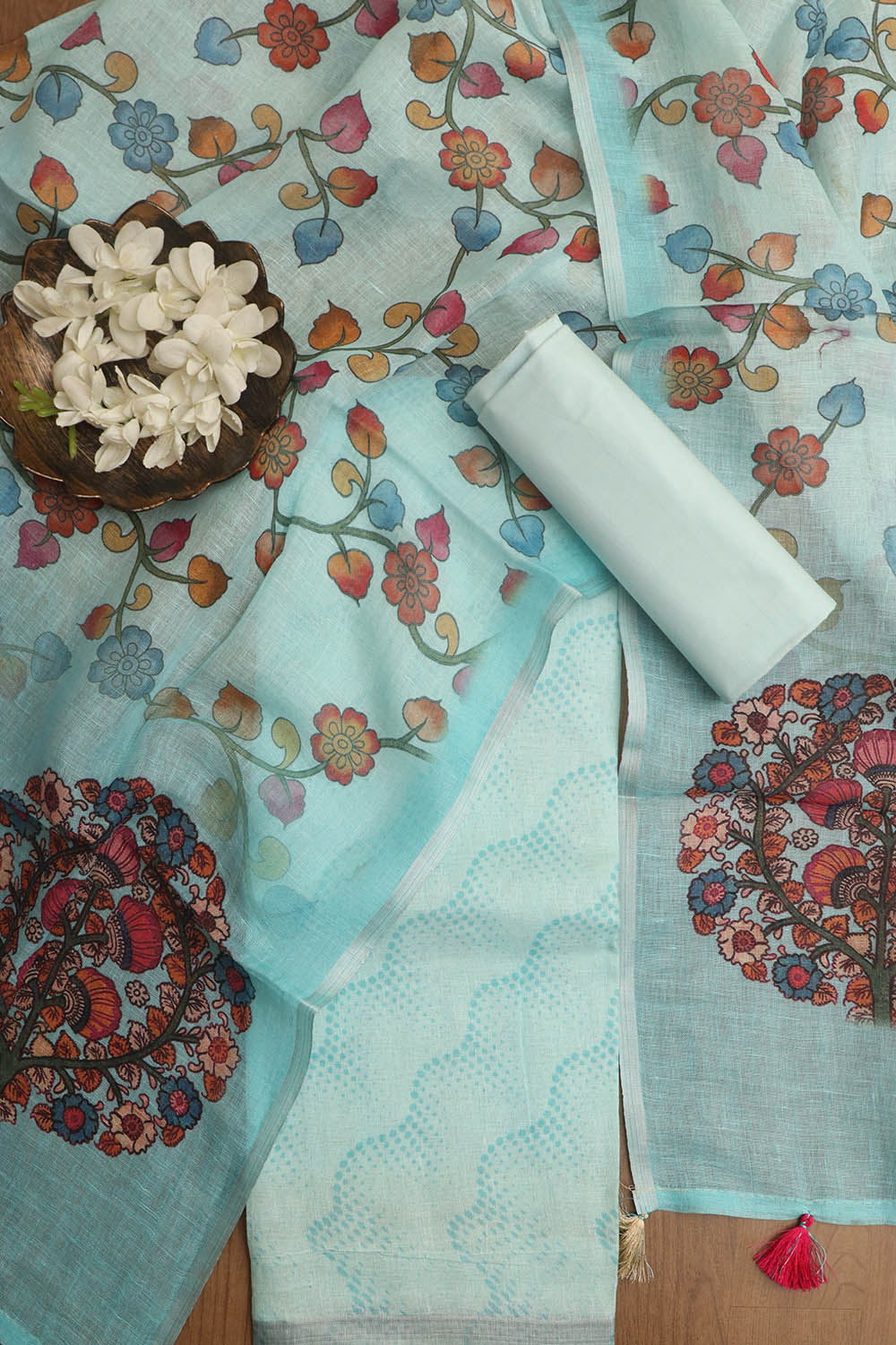 Stunning Blue Digital Printed Linen Three Piece Suit Set - Luxurion World
