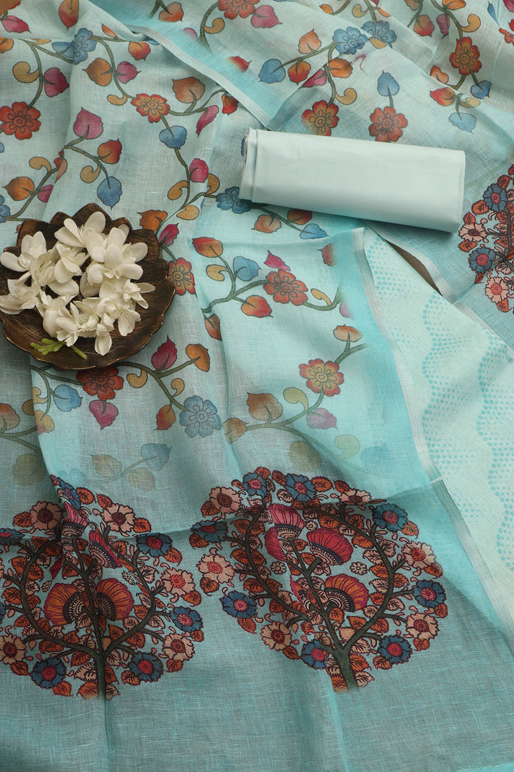 Stunning Blue Digital Printed Linen Three Piece Suit Set - Luxurion World