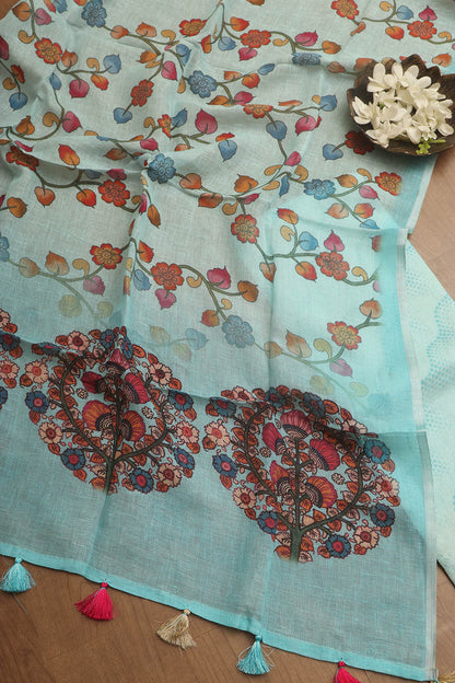 Stunning Blue Digital Printed Linen Three Piece Suit Set - Luxurion World