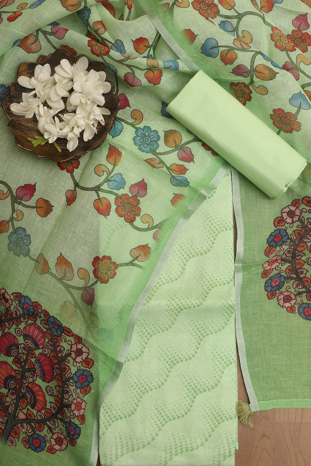 Vibrant Green Digital Printed Linen Three Piece Suit Set - Luxurion World