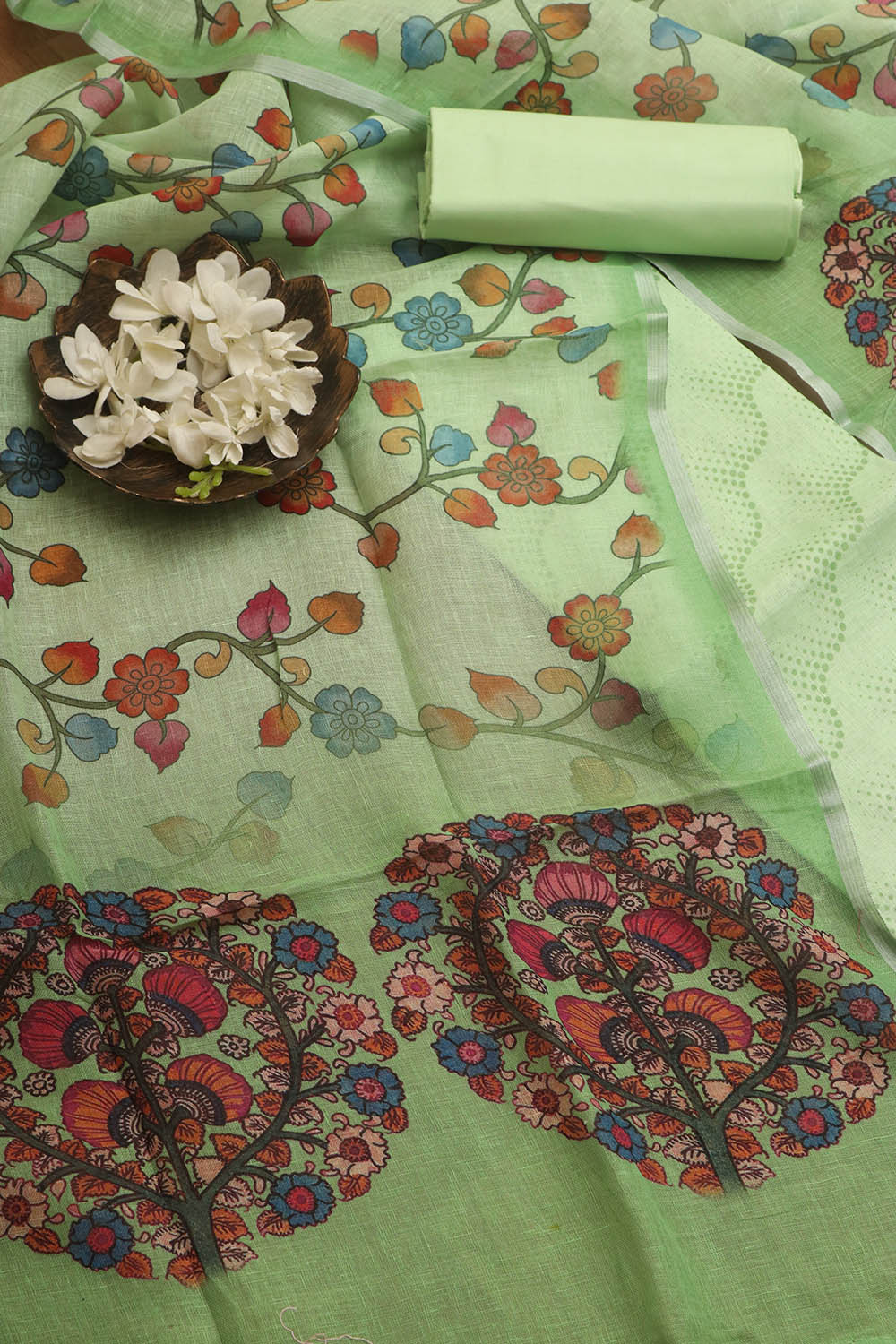 Vibrant Green Digital Printed Linen Three Piece Suit Set - Luxurion World