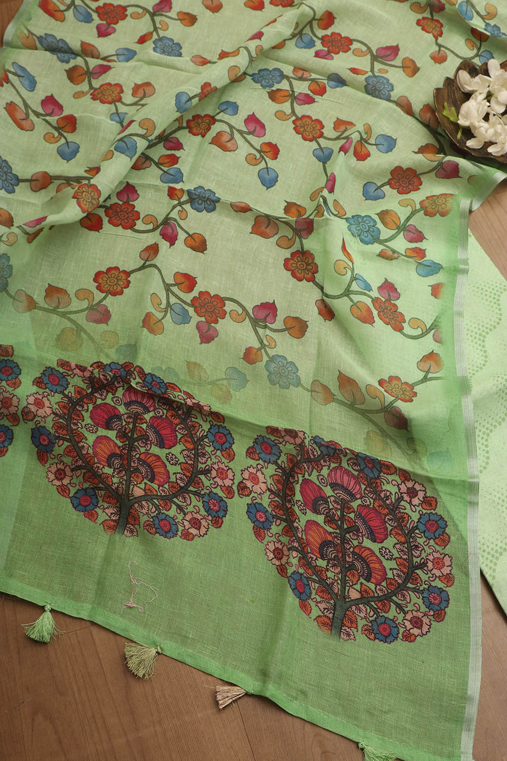 Vibrant Green Digital Printed Linen Three Piece Suit Set - Luxurion World