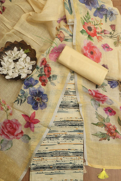 Sunshine Yellow Digital Printed Linen Three Piece Suit Set - Luxurion World