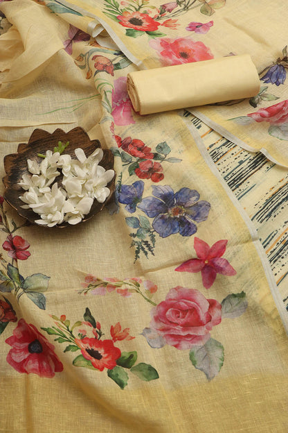 Sunshine Yellow Digital Printed Linen Three Piece Suit Set - Luxurion World