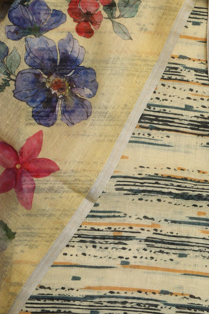 Sunshine Yellow Digital Printed Linen Three Piece Suit Set - Luxurion World