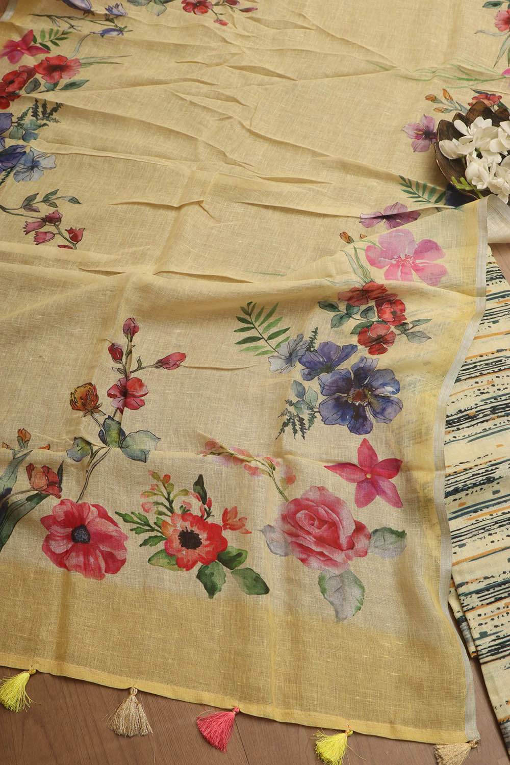 Sunshine Yellow Digital Printed Linen Three Piece Suit Set - Luxurion World