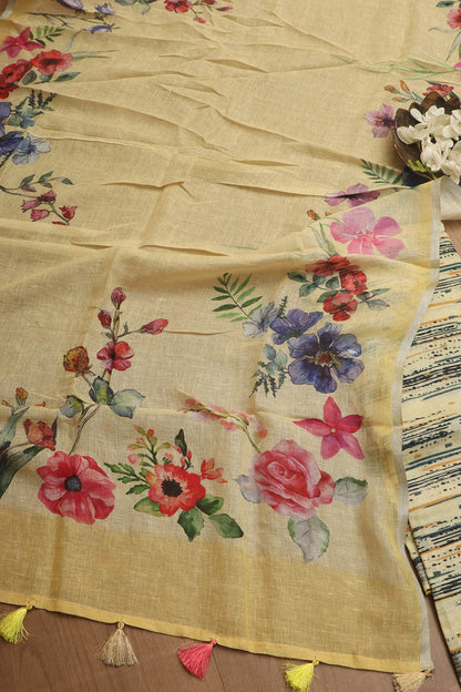 Sunshine Yellow Digital Printed Linen Three Piece Suit Set - Luxurion World