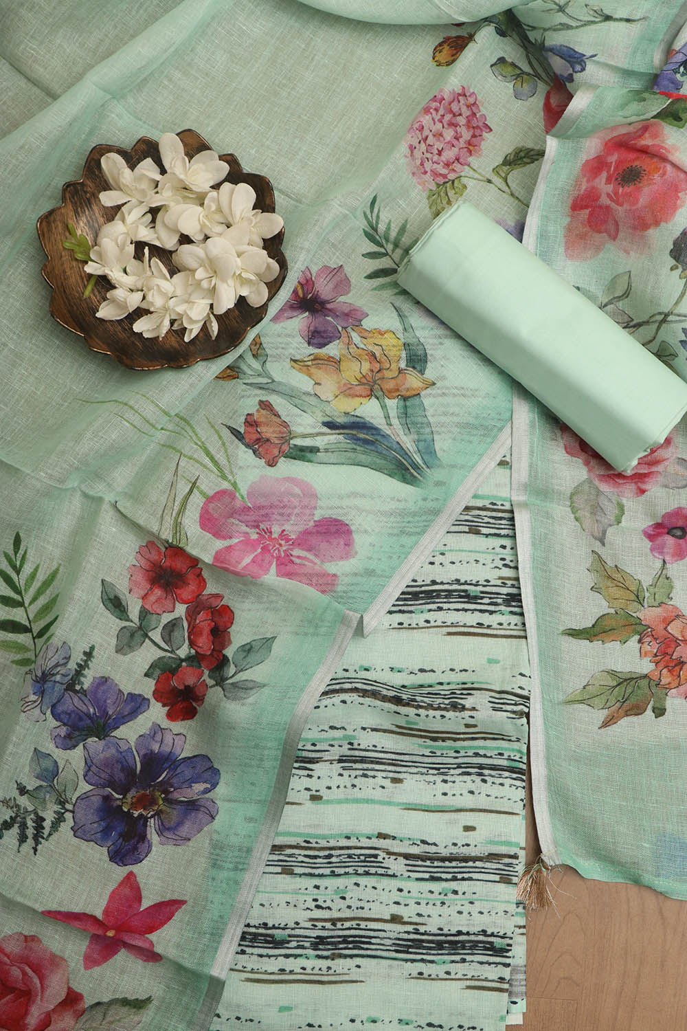 Stunning Blue Digital Printed Linen Three Piece Suit Set - Luxurion World