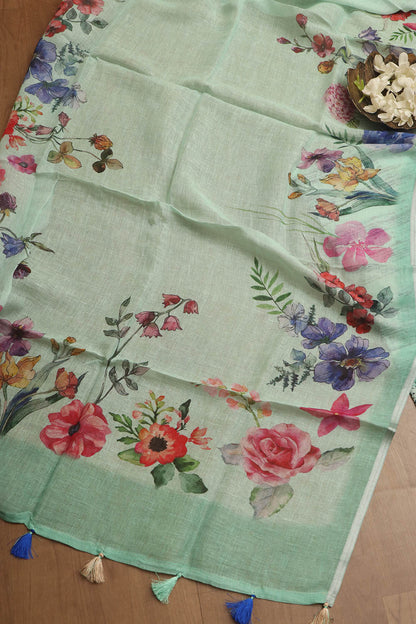 Stunning Blue Digital Printed Linen Three Piece Suit Set - Luxurion World