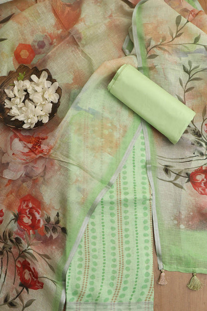 Vibrant Green Digital Printed Linen Three Piece Suit Set - Luxurion World