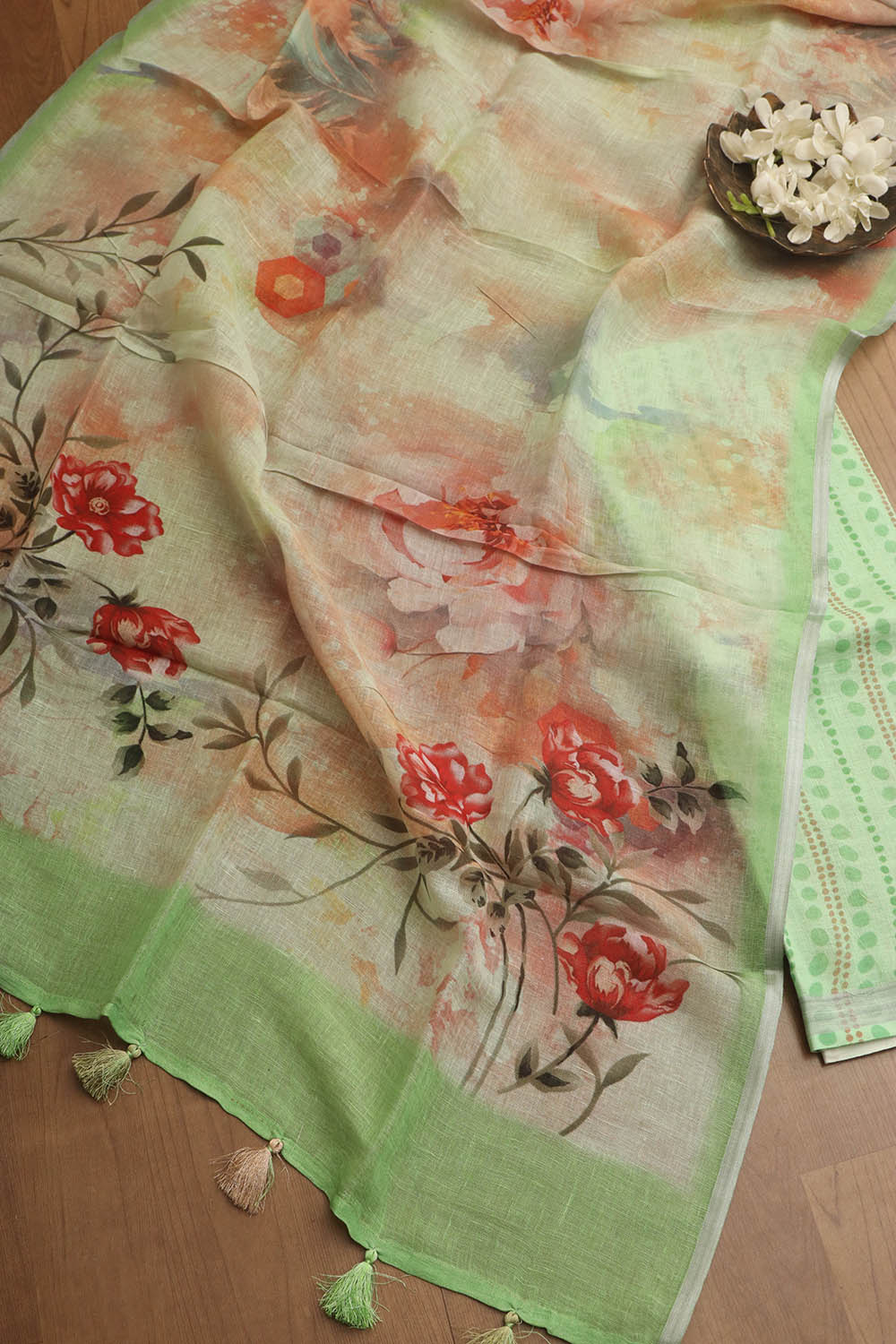 Vibrant Green Digital Printed Linen Three Piece Suit Set - Luxurion World