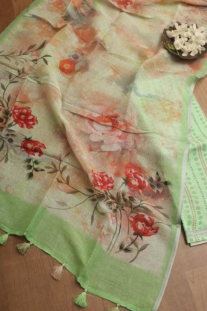 Vibrant Green Digital Printed Linen Three Piece Suit Set - Luxurion World