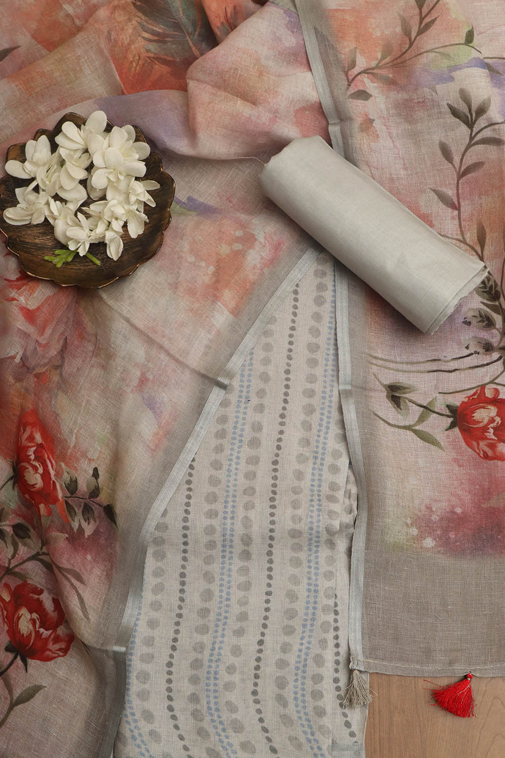 Vibrant Grey Digital Printed Linen Three Piece Suit Set - Luxurion World