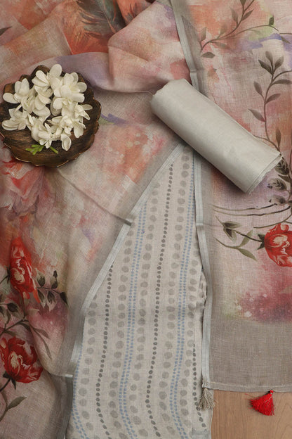 Vibrant Grey Digital Printed Linen Three Piece Suit Set - Luxurion World