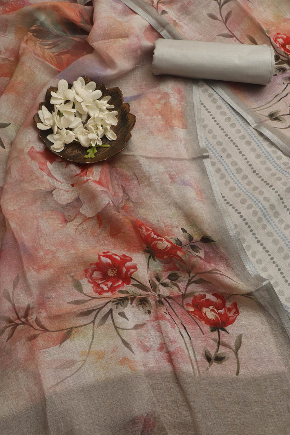 Vibrant Grey Digital Printed Linen Three Piece Suit Set - Luxurion World