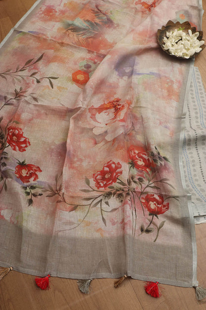 Vibrant Grey Digital Printed Linen Three Piece Suit Set - Luxurion World