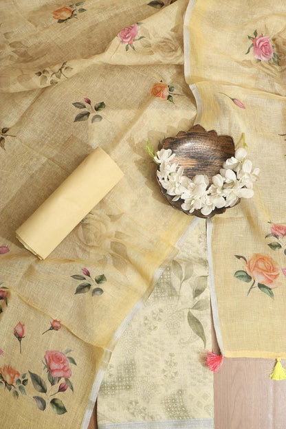 Sunshine Yellow Digital Printed Linen Three Piece Suit Set - Luxurion World