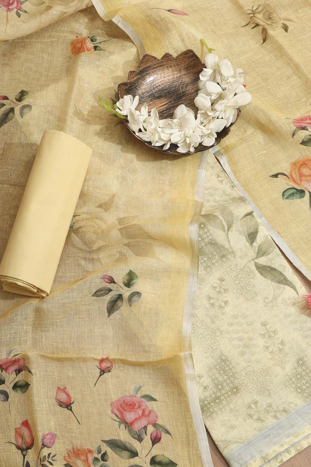 Sunshine Yellow Digital Printed Linen Three Piece Suit Set - Luxurion World