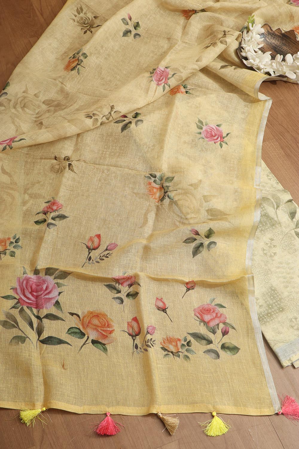 Sunshine Yellow Digital Printed Linen Three Piece Suit Set - Luxurion World