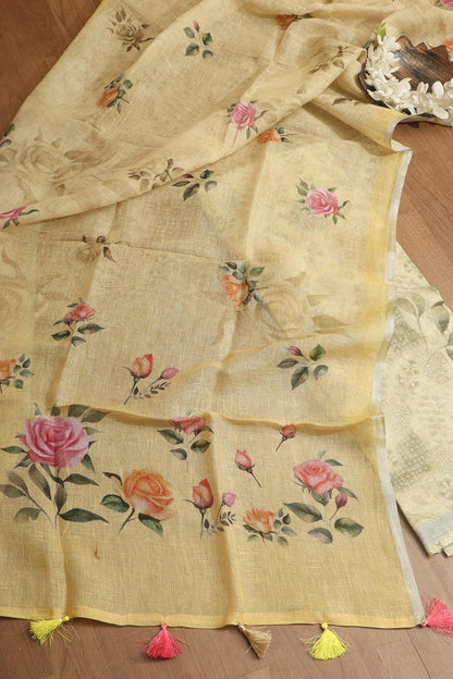 Sunshine Yellow Digital Printed Linen Three Piece Suit Set - Luxurion World