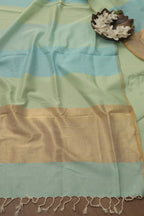 Green Maheshwari Cotton 4 Ply Three Piece Unstitched Suit Set - Luxurion World