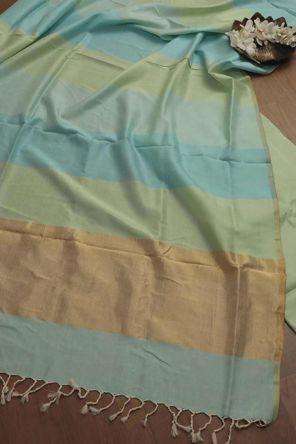 Green Maheshwari Cotton 4 Ply Three Piece Unstitched Suit Set - Luxurion World