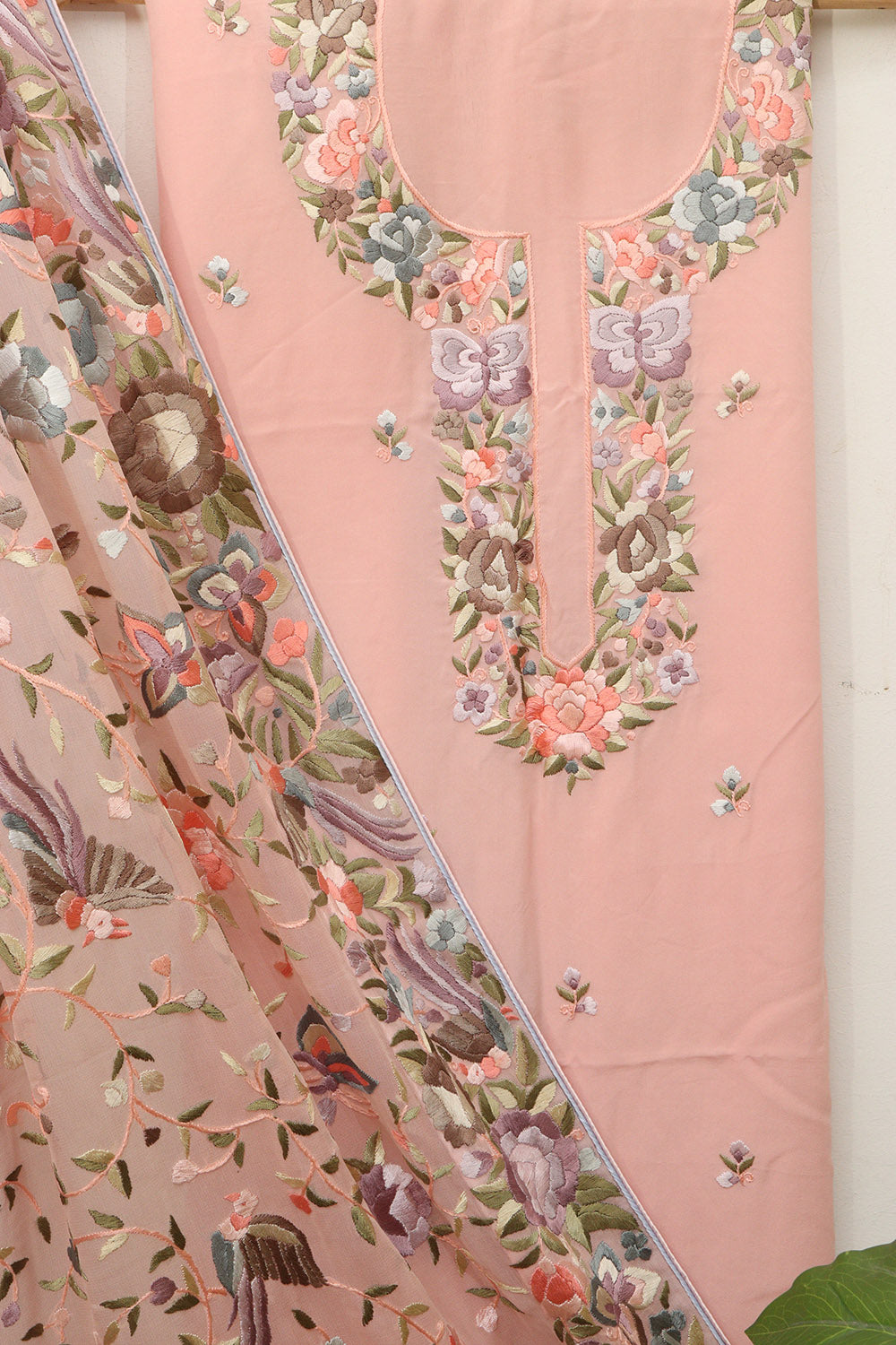 Pink Parsi Embroidered Georgette Two Piece Unstitched Suit Set - Luxurion World