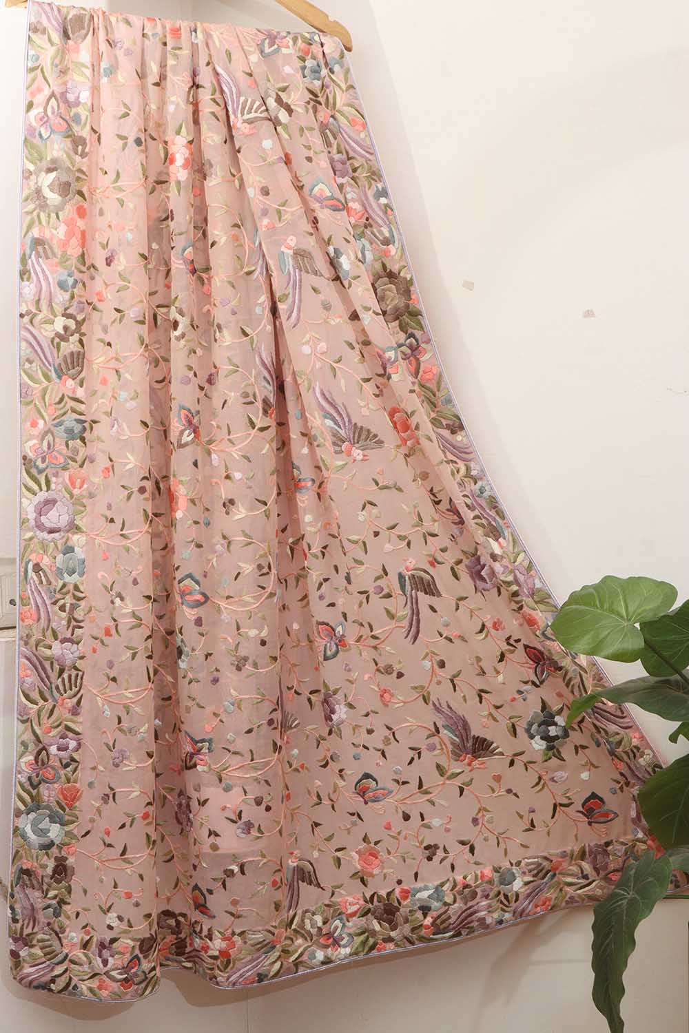 Pink Parsi Embroidered Georgette Two Piece Unstitched Suit Set - Luxurion World