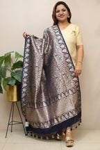 Elegant Blue Banarasi Silk Dupatta - Luxurion World- Crafted Heirlooms