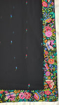 Exquisite Black Hand Embroidered Parsi Gara Georgette Petit Point Saree