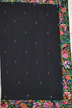 Exquisite Black Hand Embroidered Parsi Gara Georgette Petit Point Saree