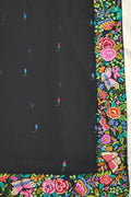 Exquisite Black Hand Embroidered Parsi Gara Georgette Petit Point Saree