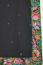 Exquisite Black Hand Embroidered Parsi Gara Georgette Petit Point Saree