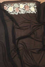 Black Hand Embroidered Floral Work Parsi Gara Pure Georgette Saree - Luxurion World