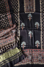 Black Ajrakh Block Printed Modal Silk Unstitched Suit Set